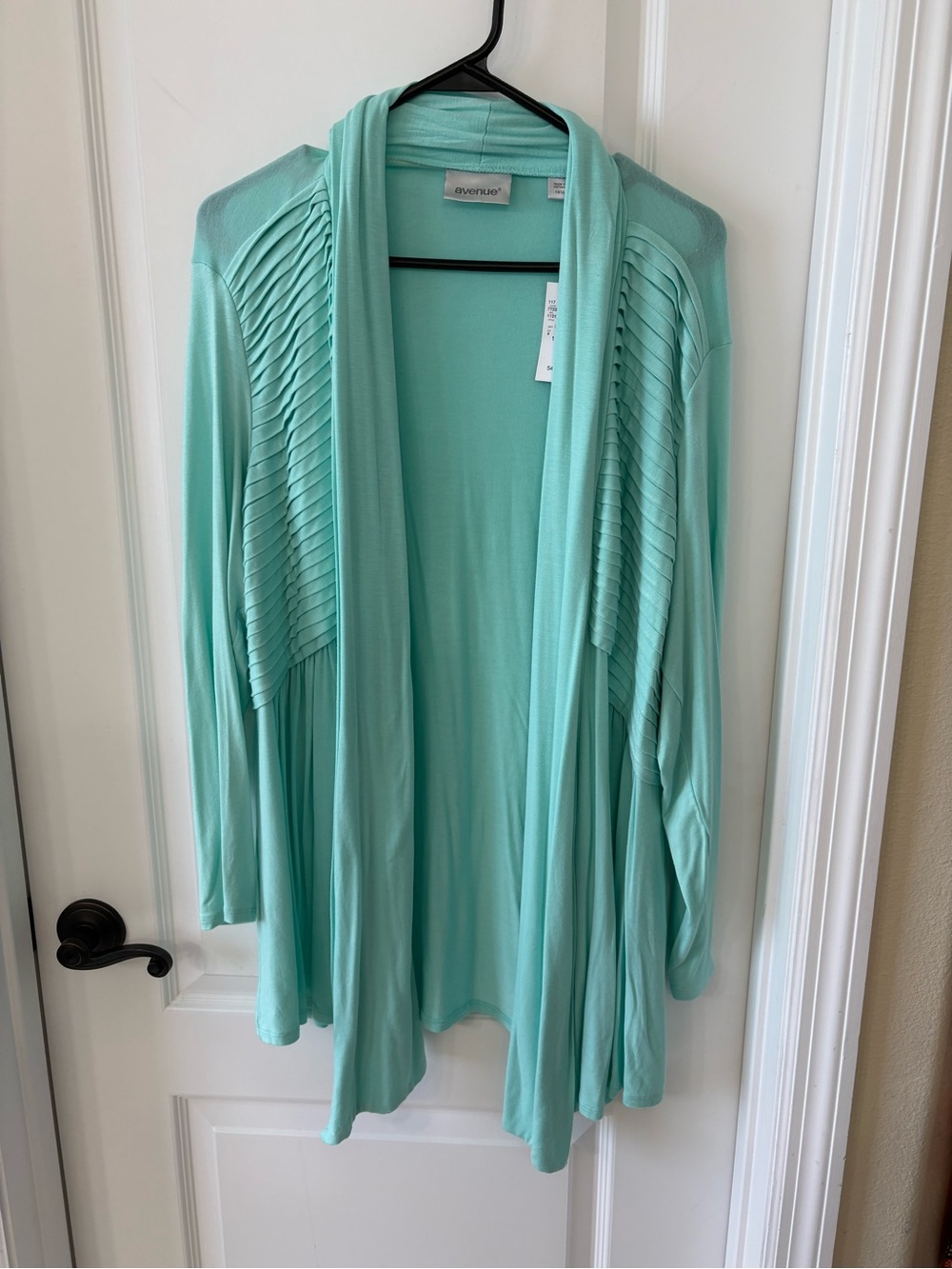 Avenue Womens 14/16 Cardigan NWT Aqua Blue Pleated Open Front Long Sleeve